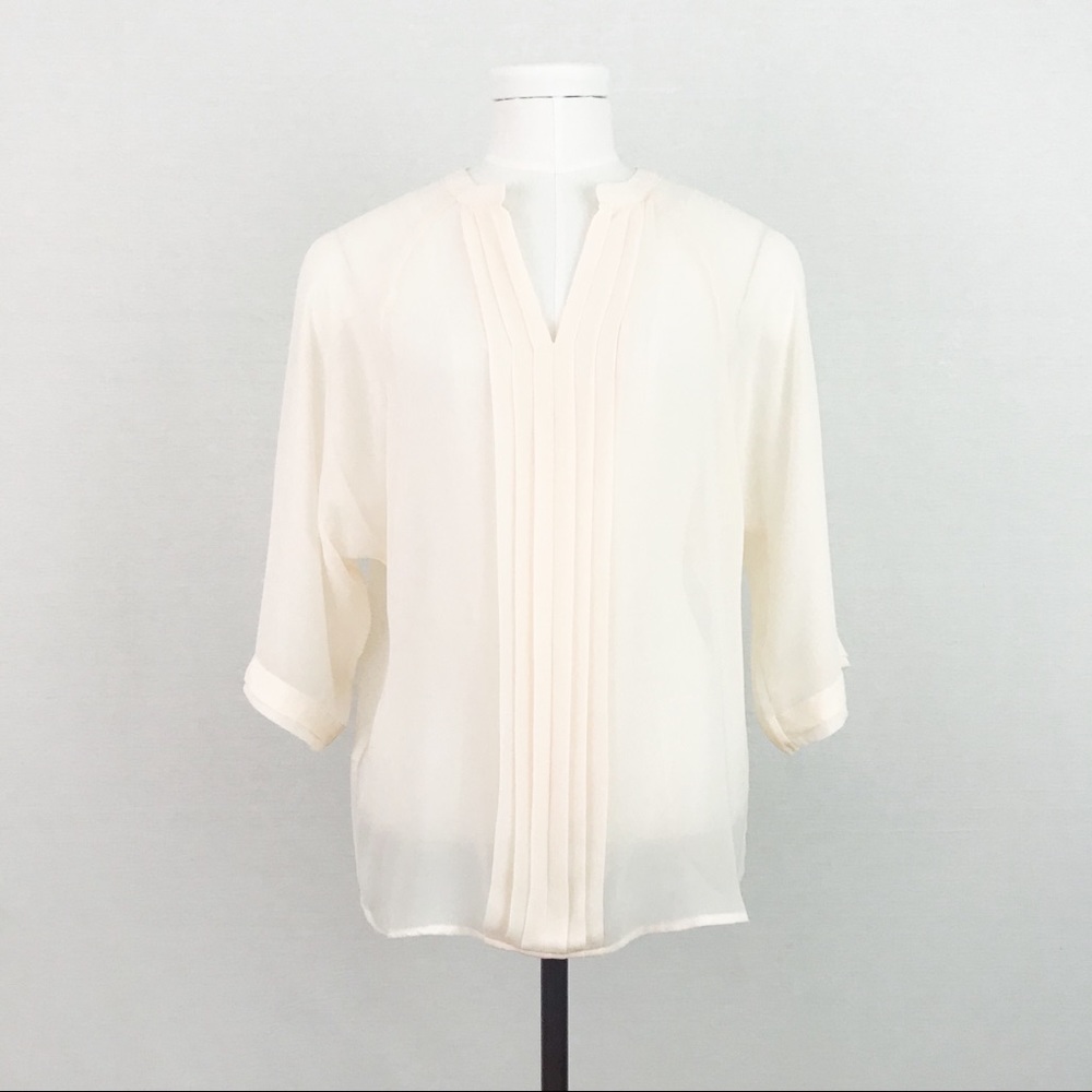NWOT Sheer Pleated Blouse in Cream | Size XS - Picture 1 of 7